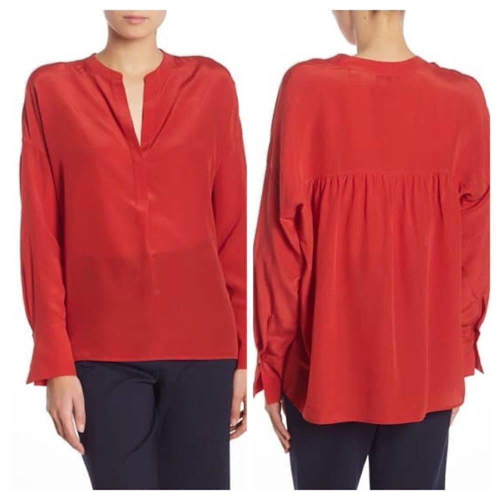 Vince Band Collar Silk Blouse Size Small